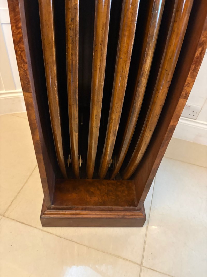 Antique Exceptional Quality Burr Walnut Circular Extending Dining Table Seating 10 with Radial Leaves & Matching Burr Walnut Leaf Holder - Image 3